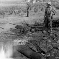 Dead German Paratrooper. Photograph taken by R T Miller.