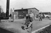 Inside Stalag 18A, a German prisoner of war camp in Wolfsberg, Austria, circa 1944.  Photograph taken by John Ledgerwood. Note on back of file print reads: 