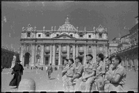 Peter's Church, Rome, Italy, 2 July 1944. From left to right: F T A Hunter, D C Anderson, T Smallridge, H R Lomas, E Hamilton, J Milne, J Hastie. Photograph taken by George Kaye.