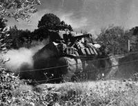 New Zealand Sherman tank, of the 20th Armoured Regiment, during the advance towards Florence, Italy, 26 July 1944. Photograph taken by George Kaye.