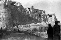 Ancient castle in Ortona, Italy, after a bombing attack.  Photograph taken by George Kaye, 12 January 1944.
