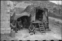 New Zealand Regimental Aid Post, Casale Italy. Photograph taken by George Bull, 23 April 1944.  Caption on Defence Archive reads: General view of RAP truck used by 2 NZ Div and Div HQ area.