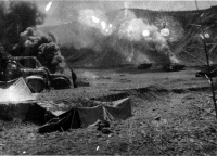 2nd NZEF 6th Feild Ambulance in Velestinon, Greece after a German Aerial Attack. Photograph taken by R H Blanchard, ca 1941.
