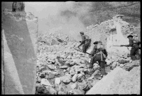 Soldiers during manoeuvres on the Cassino battlefront in Italy.  Taken by George Kaye on 5 April 1944.