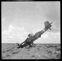 Stuka caught by the Royal Air Force in Egypt. Photograph taken in Sollum by H Paton, 3 December 1942.  Original caption reads: A Stuka caught over 8th army ground units by RAF.